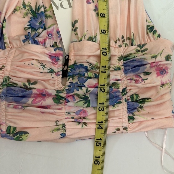 NWT Zara silky floral crop halter corset top light pink S - Picture 14 of 16